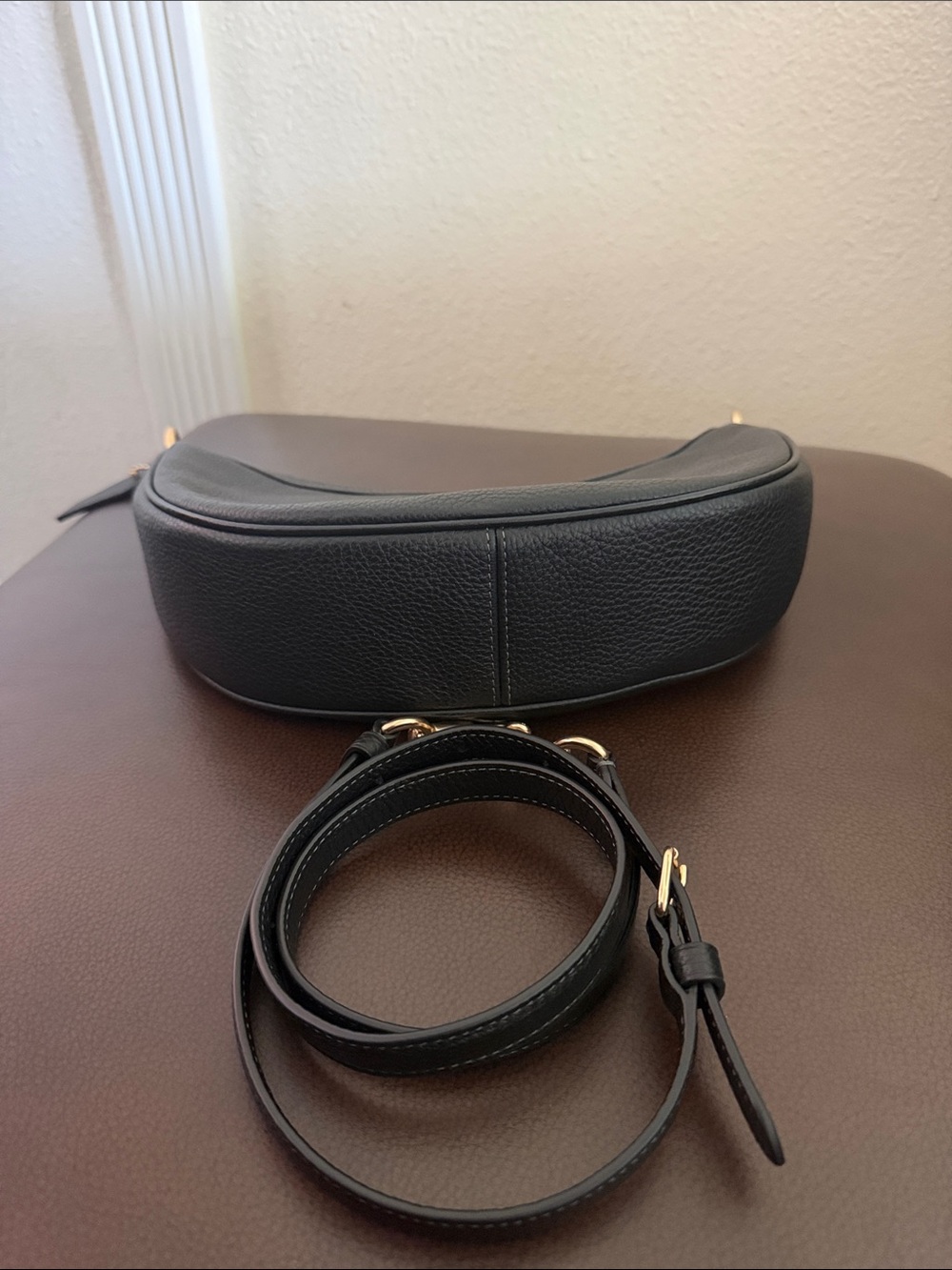 Coach Black Pebbled Leather Crescent Shoulder Bag with Gold Hardware - Picture 3 of 9